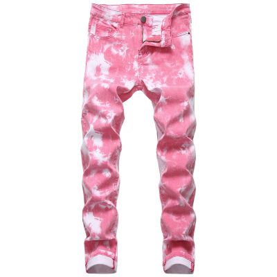 Men's Slim Fit Printed Stretch Jeans Skinny Casual Comfy Denim Pants Lightweight Stylish Hip Hop Jean Trousers (Pink,28)