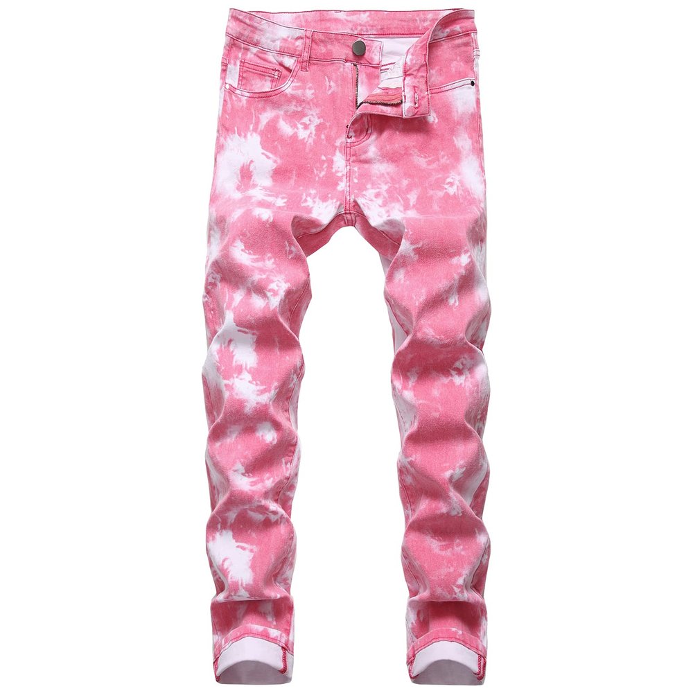 Men's Slim Fit Printed Stretch Jeans Skinny Casual Comfy Denim Pants Lightweight Stylish Hip Hop Jean Trousers (Pink,28)