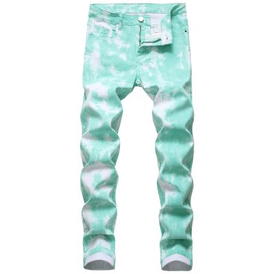 Men's Slim Fit Printed Stretch Jeans Skinny Casual Comfy Denim Pants Lightweight Stylish Hip Hop Jean Trousers (Green,30)