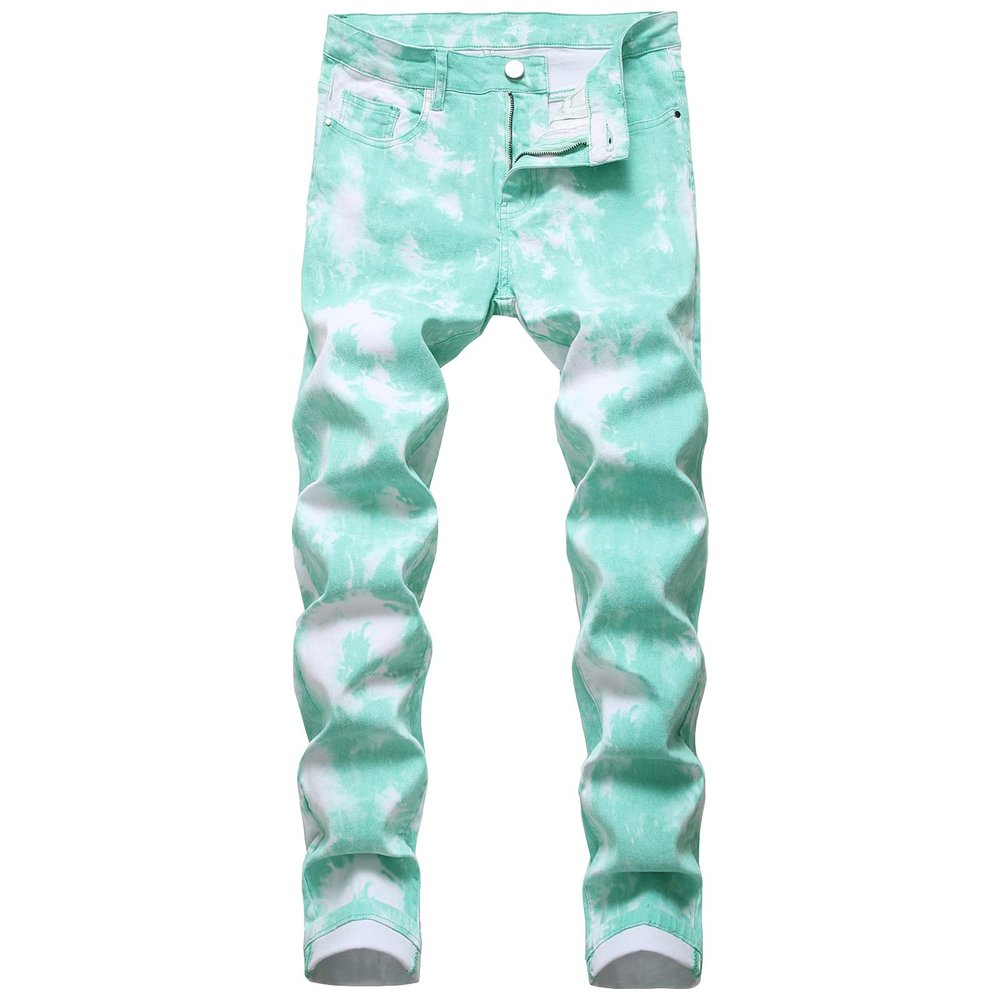 Men's Slim Fit Printed Stretch Jeans Skinny Casual Comfy Denim Pants Lightweight Stylish Hip Hop Jean Trousers (Green,30)