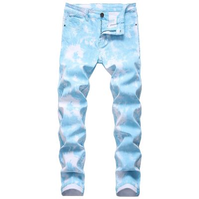 Men's Slim Fit Printed Stretch Jeans Skinny Casual Comfy Denim Pants Lightweight Stylish Hip Hop Jean Trousers (Blue,31)