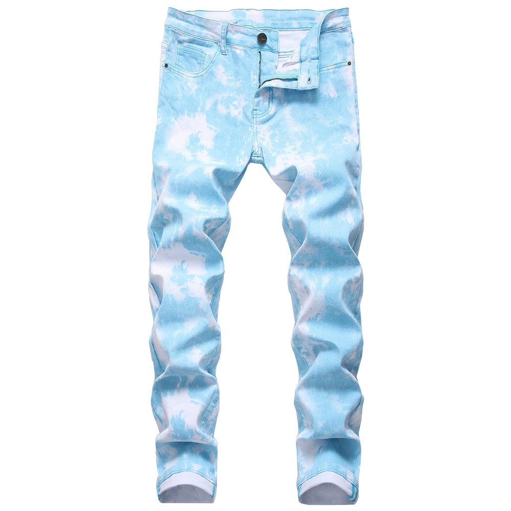 Men's Slim Fit Printed Stretch Jeans Skinny Casual Comfy Denim Pants Lightweight Stylish Hip Hop Jean Trousers (Blue,31)