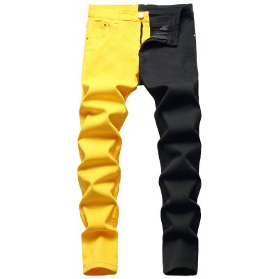 Men's Patchwork Skinny Jeans Slim Fit Stretch Straight Leg Denim Pants Casual Vintage Washed Jean Trousers (Color 6,30)