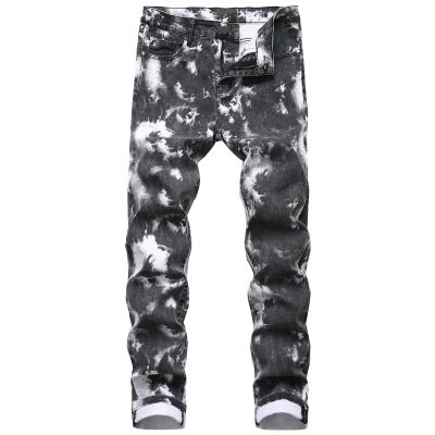 Men's Slim Fit Printed Stretch Jeans Skinny Casual Comfy Denim Pants Lightweight Stylish Hip Hop Jean Trousers (Black,36)