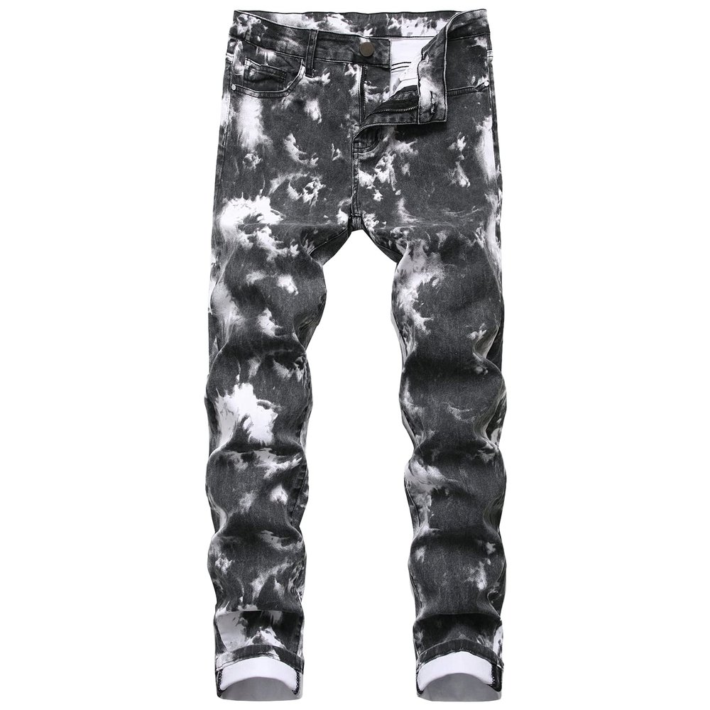 Men's Slim Fit Printed Stretch Jeans Skinny Casual Comfy Denim Pants Lightweight Stylish Hip Hop Jean Trousers (Black,36)