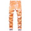 Men's Slim Fit Printed Stretch Jeans Skinny Casual Comfy Denim Pants Lightweight Stylish Hip Hop Jean Trousers (Orange,32) view 2