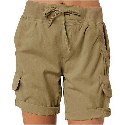 XUNRYAN Women's Cargo Shorts Summer Athletic Outdoor Hiking Bermuda Shorts with Pockets Drawstring Loose Fit Joggers Brown
