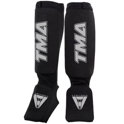 TMA Muay Thai MMA Kickboxing shin Guards, Instep Guard Sparring Protective Leg shin Kick Pads for Adults (Large/X-Large, Black)