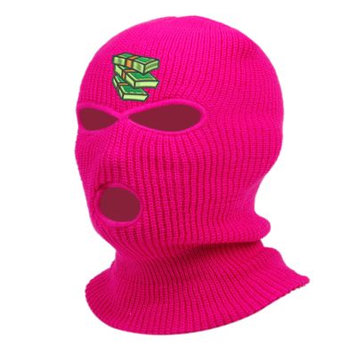 Money Bills Ski Mask Embroidered Three Hole Mask Graphic Balaclava (Neon Pink)