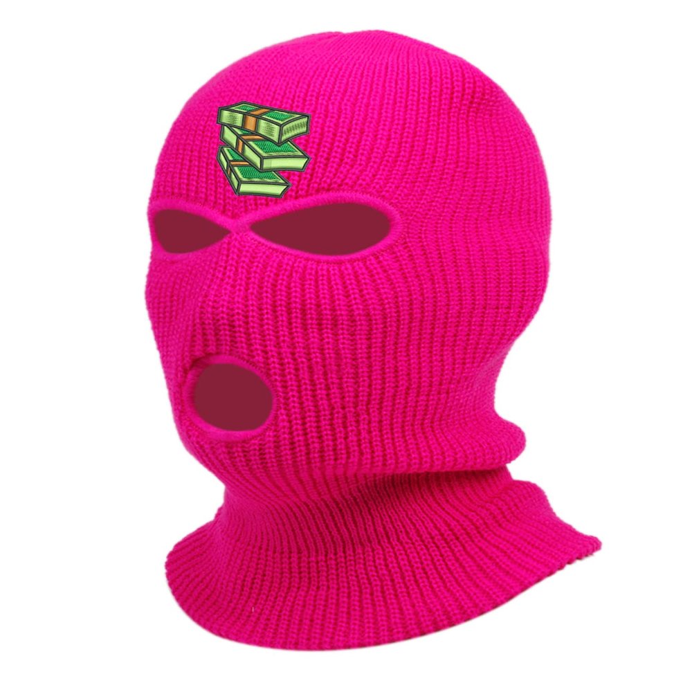 Money Bills Ski Mask Embroidered Three Hole Mask Graphic Balaclava (Neon Pink)