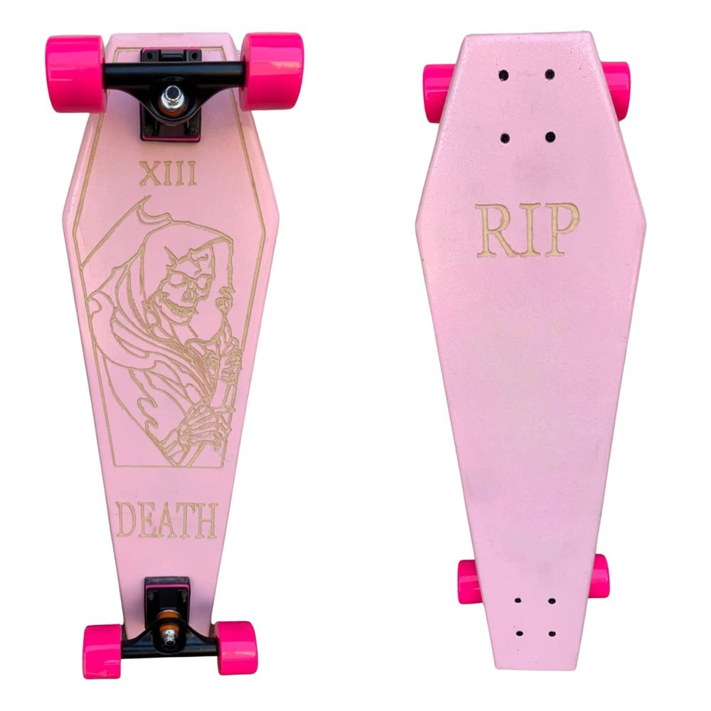 Coffin Death Tarot Pink Skateboard | Longboard | 30x9 | Coffin Croozer