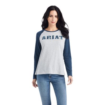 Ariat Female REAL Ariat Baseball Shirt Heather Grey/Midnight Blue 2X
