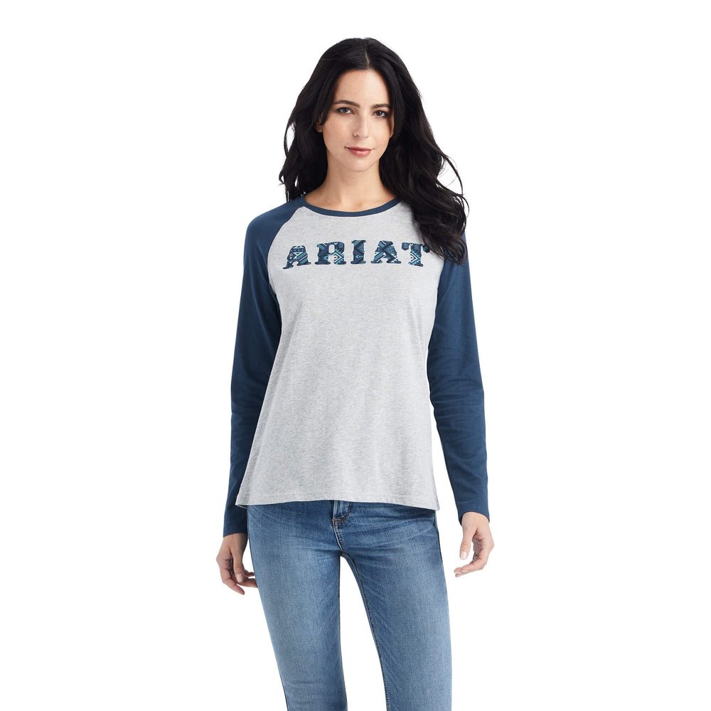 Ariat Female REAL Ariat Baseball Shirt Heather Grey/Midnight Blue 2X