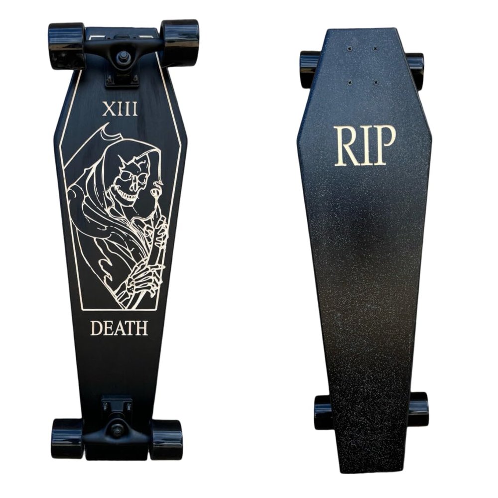 Coffin Death Tarot Black Skateboard | Longboard | 30x9 | Coffin Croozer