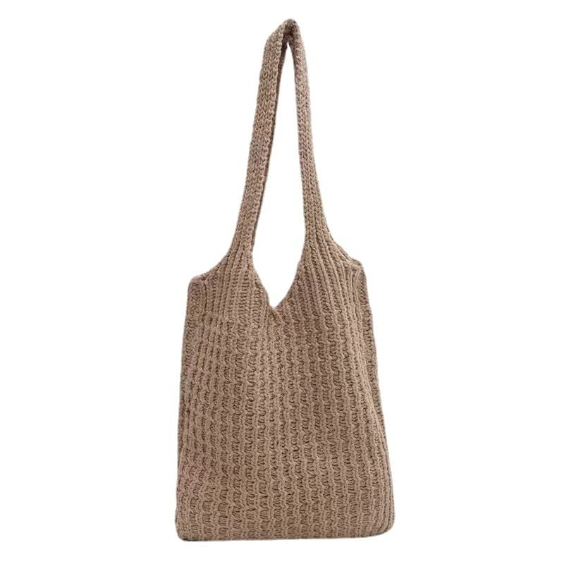 Ladies Handbags Handwoven Shoulder Bags Handbags Hobo Handbags Aesthetic Shoulder Bags Summer Ladies Handbags (Khaki)