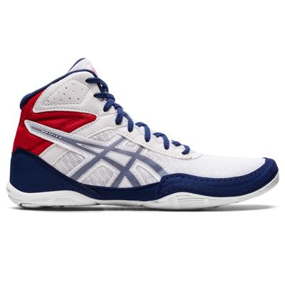 ASICS Kid's MATFLEX 6 Grade School Wrestling Shoes, 4 Big Kid, WHITE/DEEP OCEAN