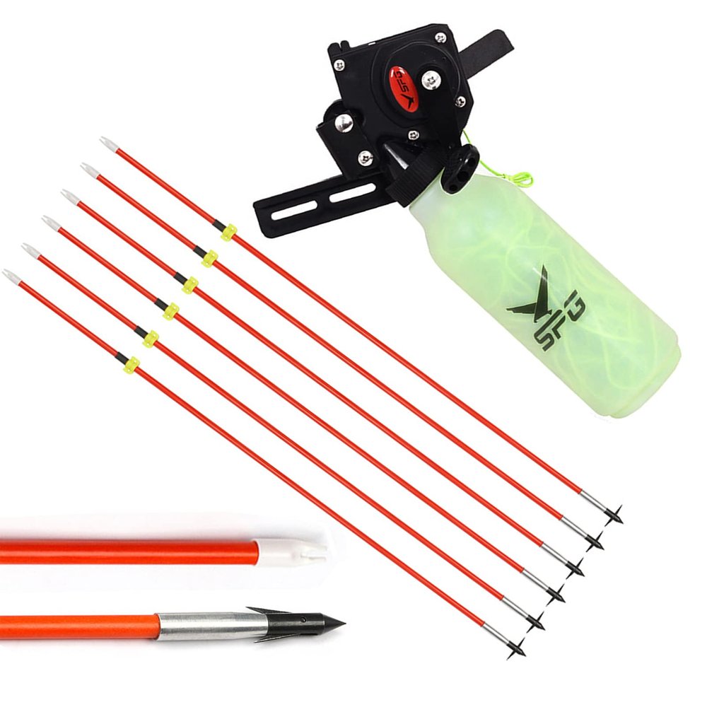 Bow Fishing Reel Kit with Arrows, Bowfishing Tool Accessories, Safety Slides for Compound & Recurve Bows (Orange)
