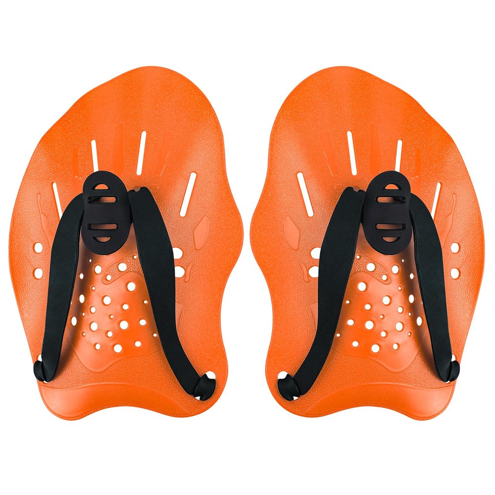 HacoFlash Swim Paddles With Adjustable Straps - Hand Paddles for Lap Swimming, Equipment for Women, Men, Children (1 Pair, Orange)