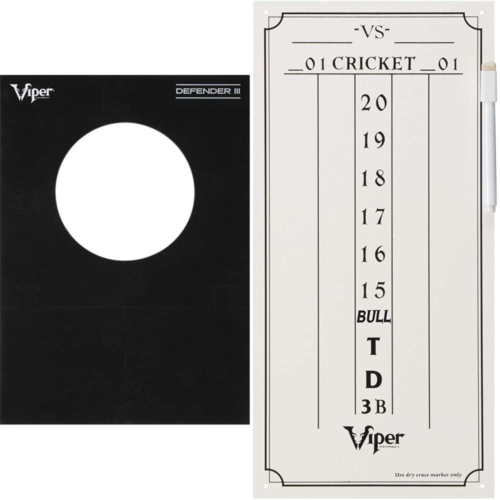 Viper by GLD Products Defender III Extended Length Dartboard Surround Wall Protector, Black, One Size & Viper Dry Erase Scoreboard, Cricket and 01 Dart Games, White, 15.375" H x 7.875" W