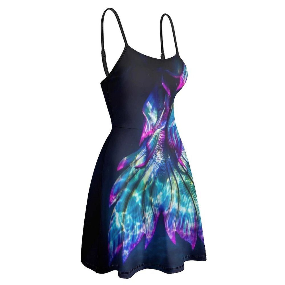BAIKUTOUAN Glow in The Dark Mermaid Tail Women's Tank Dress Sleeveless Mini Dress Swing Beach T Shirt Sundresses 2XL