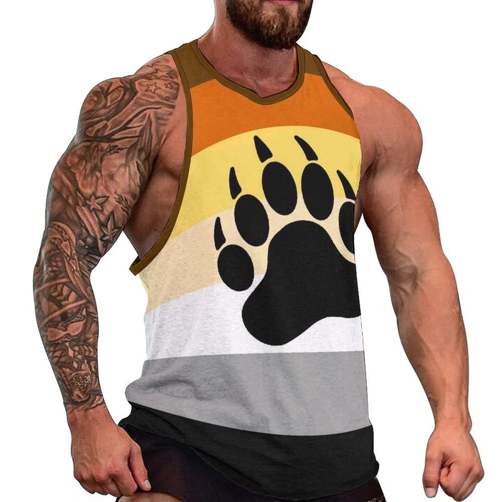 BAIKUTOUAN Bear Pride Flag Stripe Men's Casual Tank Tops Gym Sleeveless Muscle Shirts Workout Vest L