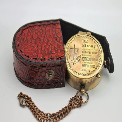 Be Strong and Courageous Do Not Be Afraid Antique Nautical VintageCompass with Leather Case Engraved Compass by Allory Tech
