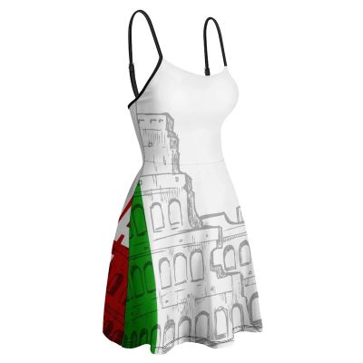 BAIKUTOUAN Roman Colosseum Against Italy Flag Women's Tank Dress Sleeveless Mini Dress Swing Beach T Shirt Sundresses L