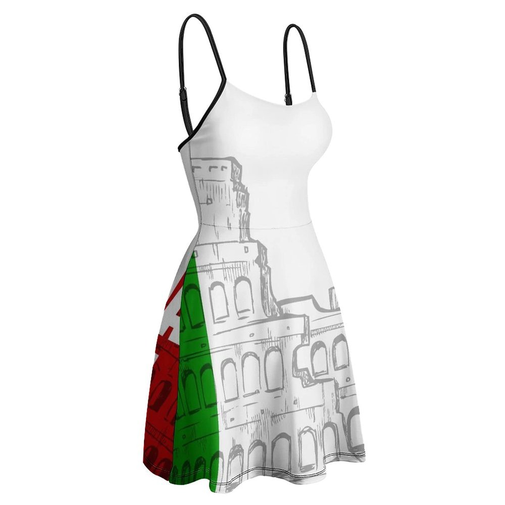 BAIKUTOUAN Roman Colosseum Against Italy Flag Women's Tank Dress Sleeveless Mini Dress Swing Beach T Shirt Sundresses L