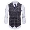 Men's Suit Vest - Spring Autumn Fashion Casual Men Lapel Plaid Double Breasted Formal Business Groomsmen Suit Vest Multiple Pockets Waistcoat,Dark Grey,L view 1