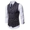 Men's Suit Vest - Spring Autumn Fashion Casual Men Lapel Plaid Double Breasted Formal Business Groomsmen Suit Vest Multiple Pockets Waistcoat,Dark Grey,L view 2