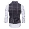 Men's Suit Vest - Spring Autumn Fashion Casual Men Lapel Plaid Double Breasted Formal Business Groomsmen Suit Vest Multiple Pockets Waistcoat,Dark Grey,L view 3