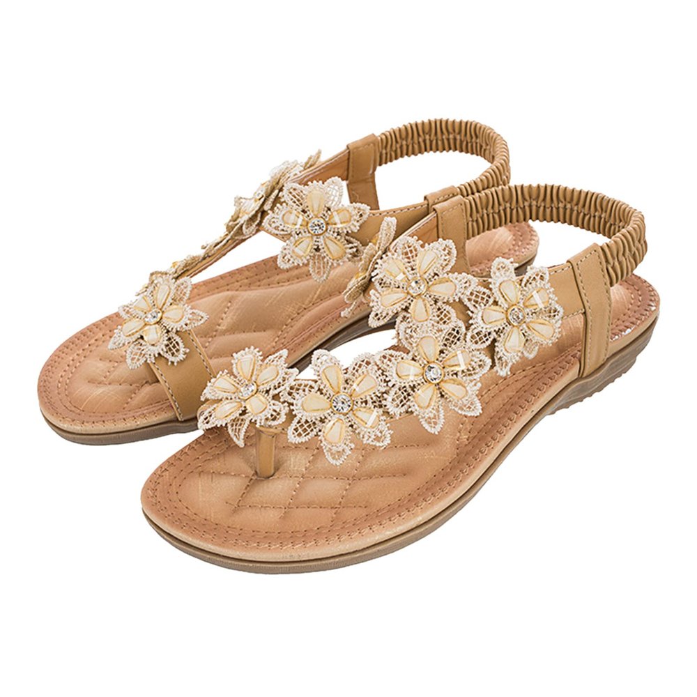 AnFeng Flower Accessories Flops Heel Summer Women's Women's Flip Sandals Fashion Shoes Sandals Flat Women's Sandals Blue Sandals for Women Wedge (Beige, 8.5)