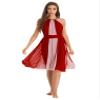 JEATHA Women's Sleeveless Mesh Color Block Skirted Leotard Ballet Lyrical Modern Dance Dress Dancewear 2# Burgundy Medium view 1