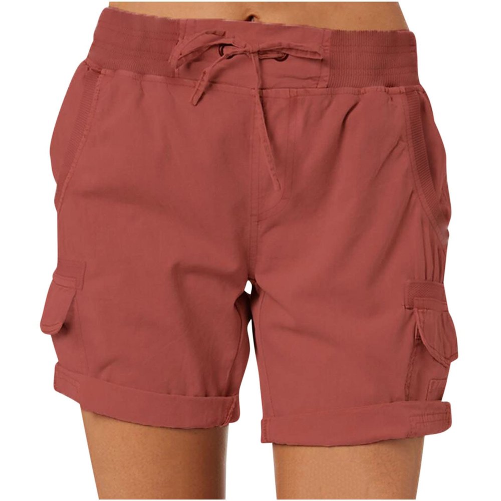 tuduoms Women's 5" Hiking Cargo Shorts Comfy Athletic Running Sweat Cotton Shorts Pockets High Waisted Bermuda Travel Shorts