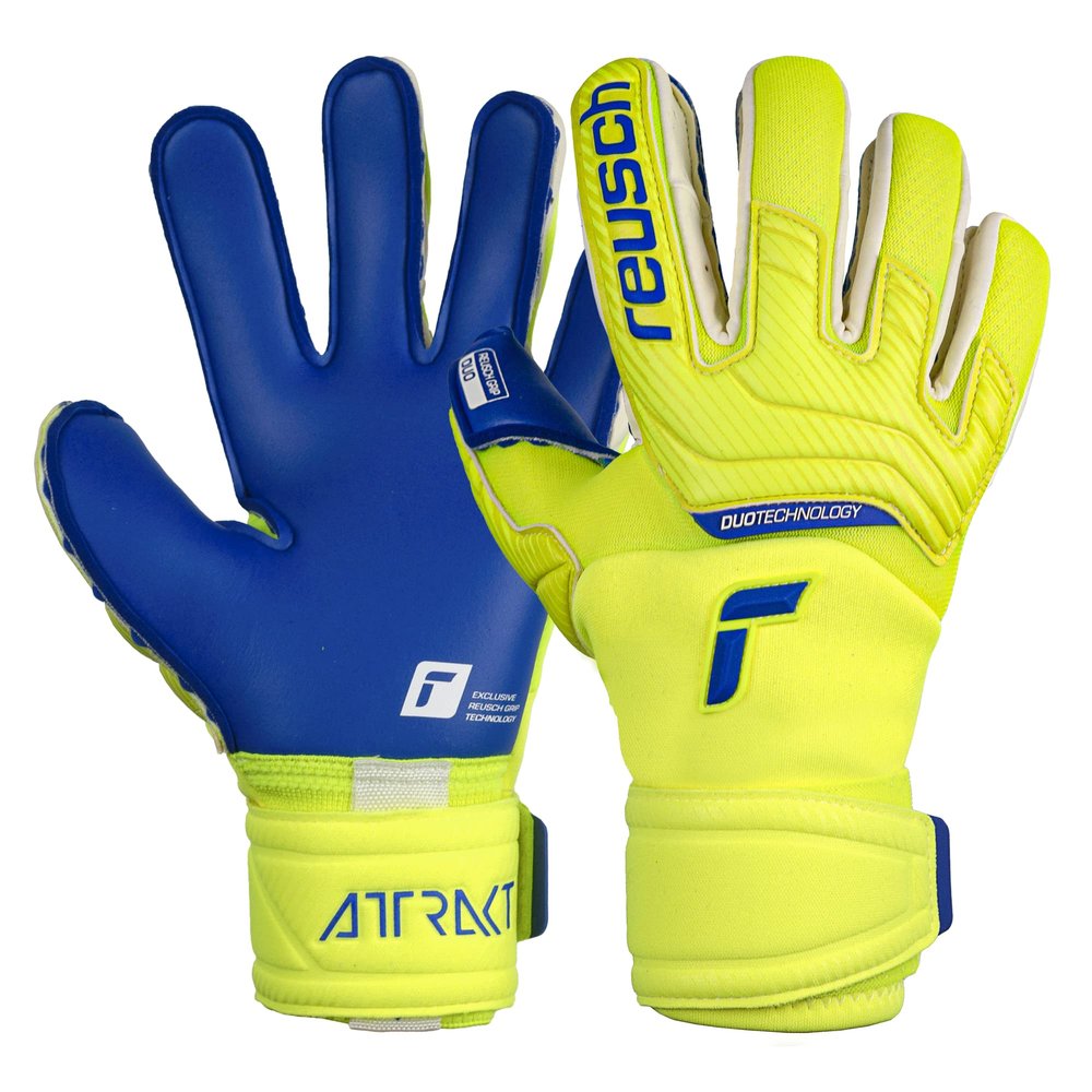Reusch Attrakt Duo Goalkeeper Gloves, Yellow/Blue, Size 8
