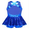 Agoky Girls Sequined Ballet Hip-Hop Jazz Latin Modern Tap Dress Street Stage Performance Costume Royal Blue 5-6 view 2