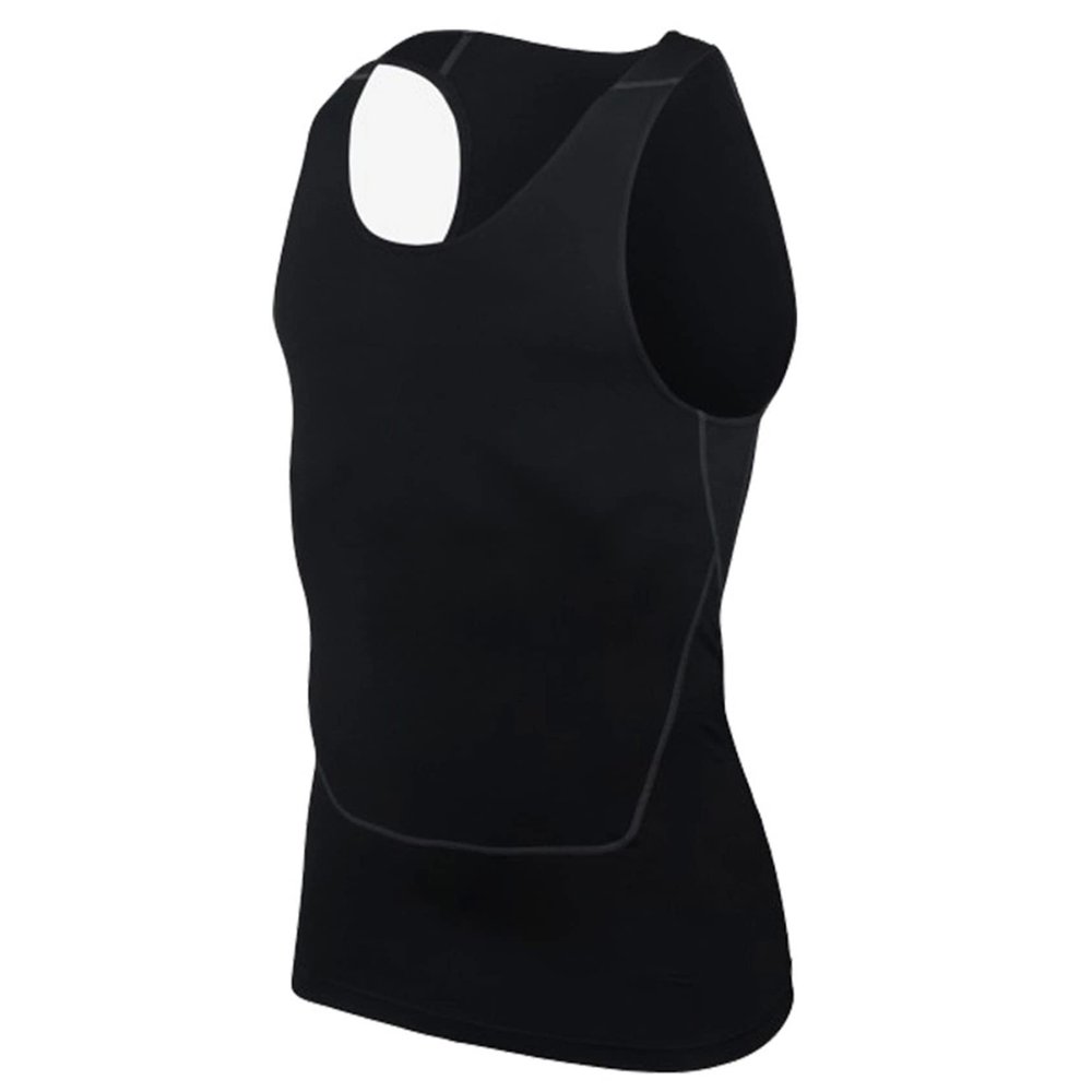 Hedmy Men's Tank Swimsuit Top Athletic Vest Rash Guard Shirt Solid Color Sleeveless Workout Playwear Black Medium