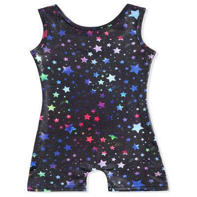 HOZIY Gymnastics Leotards With Shorts for Girls Kids 4t 5t Biketard Clothing Apparel Clothes Shiny Sparkly Outfits Multicolored Black Colorful Stars Starry