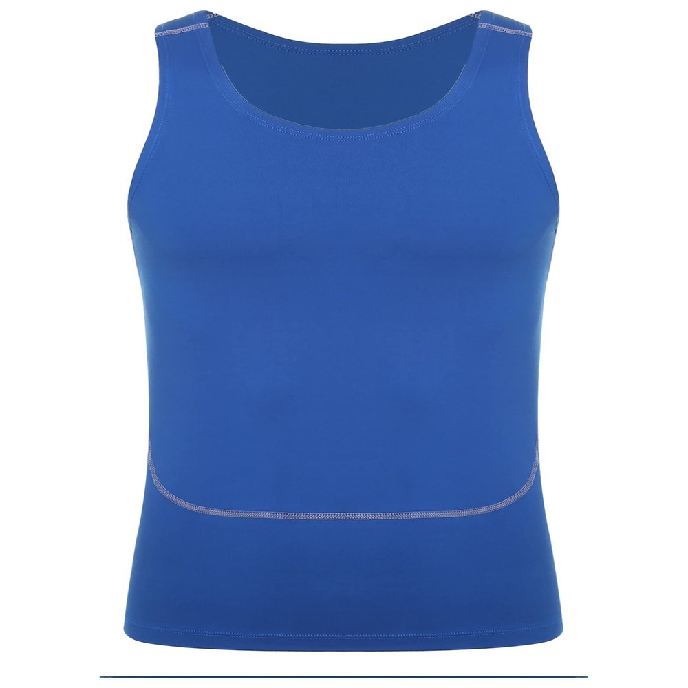 Hedmy Men's Tank Swimsuit Top Athletic Vest Rash Guard Shirt Solid Color Sleeveless Workout Playwear Blue Medium