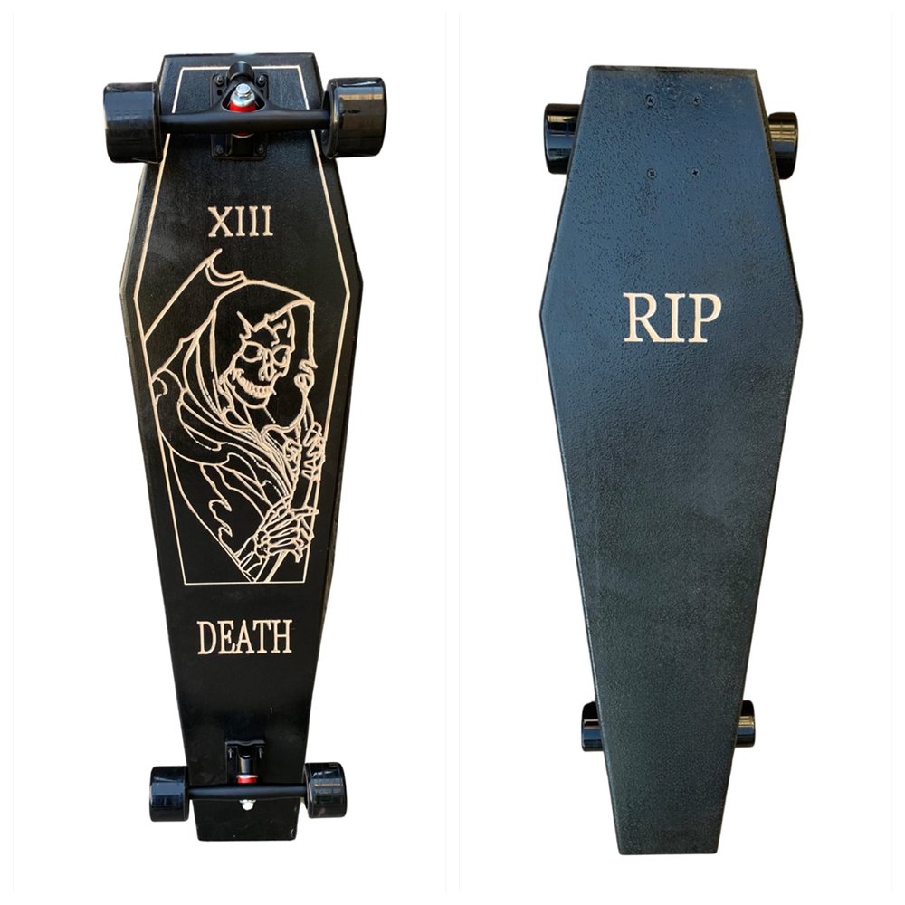 Coffin Death Tarot Black Skateboard | Longboard | 42x12 | Coffin Croozer