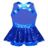 Freebily Kid Girls Sequined Ballet Dance Dress Modern Lyrical Dance Costume Criss Cross Back Leotard Skirt Cheer Dancewear Royal Blue 8 view 2