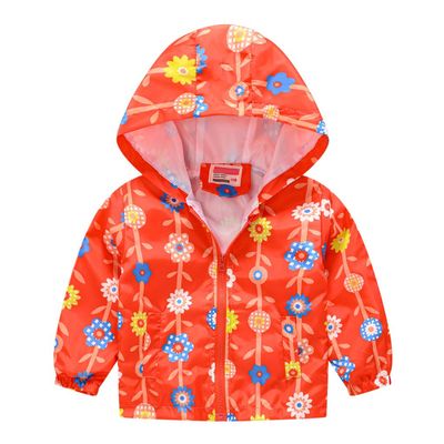 Toddler Boys Grils Autumn Jacket Print Kids Hooded Coat Zipper Windproof Baby Boys Snow Coat (Orange, 4-5 Years)