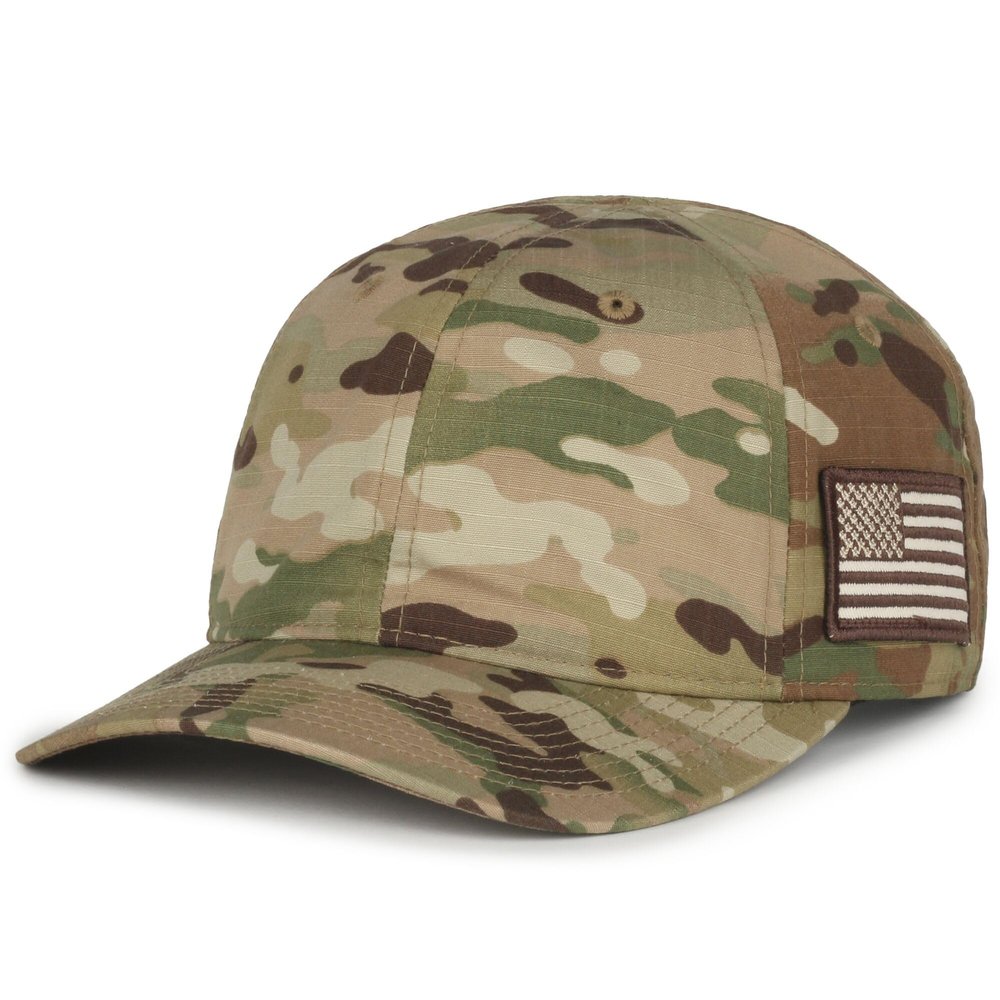 Camo American Flag Hat Low Profile Unstructured Baseball Cap, Adjustable Hook-and-Loop, One Size