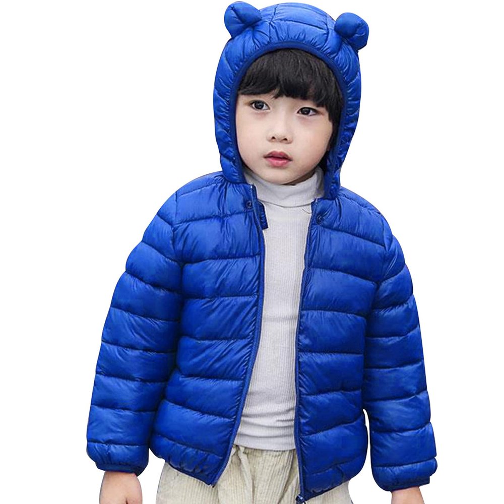 Kids Warm Boys Baby Grils Thick Jacket Coat Outdoor Hooded Toddler Windproof Boys Winter Jacket with (Blue, 3-4 Years)
