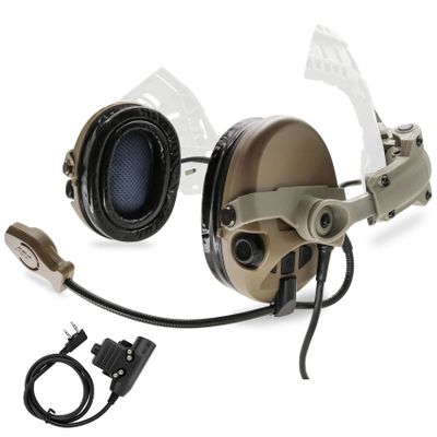 COMBATGEAR Tactical Headset with ARC Rail Adapter Ear Defender Airsoft Headphone Come with K 2 pin Push to Talk (Tan)