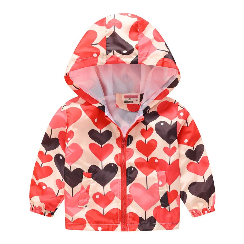 Toddler Boys Grils Autumn Jacket Print Kids Hooded Coat Zipper Windproof Baby Boys Snow Coat (Red, 3-4 Years)