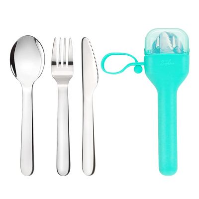 Sophico Travel Utensils Set for Camping and Kids Lunch Box, Stainless Steel Fork and Spoon, Knife Silverware Flatware Sets with Silicone Case - Portable & Leak-proof, Dishwasher Safe (Mint, 1 Set)
