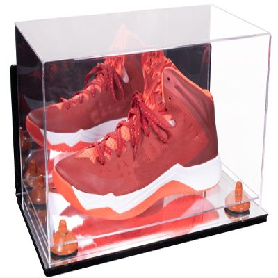 Better Display Cases Acrylic Large Shoe Display Case for Basketball Shoe Soccer Cleat Football Cleat with Mirror Case, Orange Risers, Wall Mount and Mirror Base (V11/A013)