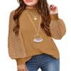 Arshiner Girls Puff Long Sleeve Sweaters Crewneck Lace Polka Dot Casual Knit Tops Pullover Jumper Outwear for Kids Brown view 1