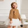 Arshiner Girls Puff Long Sleeve Sweaters Crewneck Lace Polka Dot Casual Knit Tops Pullover Jumper Outwear for Kids Brown view 3